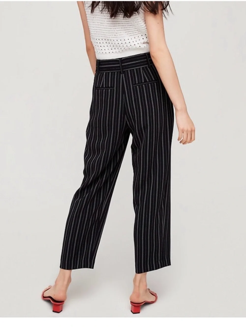 Wilfred Aritzia tie front jallade pant size 6 black white pinstripe trousers - Picture 2 of 10